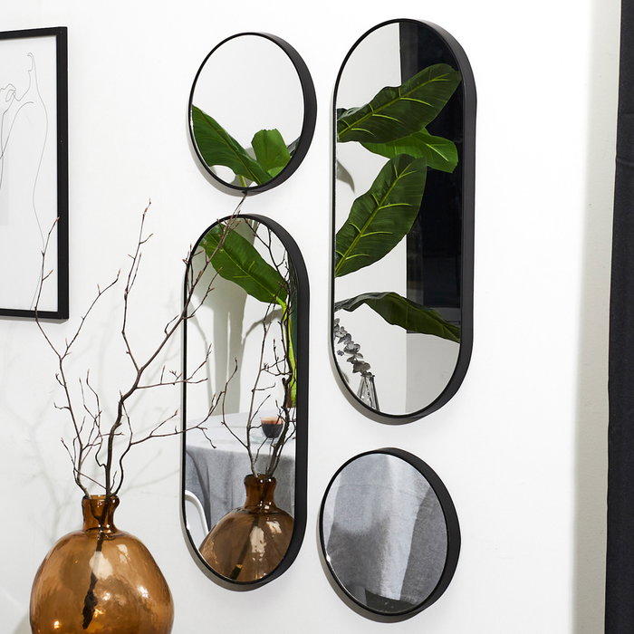 Home Deco Factory JGO. 4 ESPEJOS VERSA NEGRO - Ensemble de 4 miroirs noirs