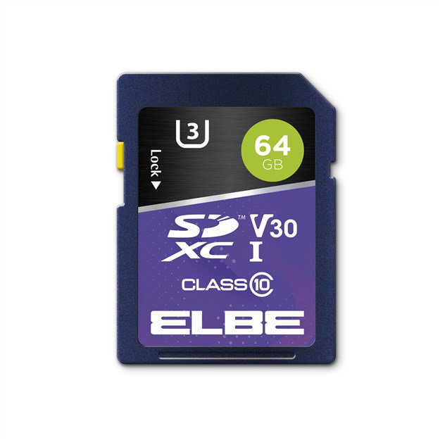 Elbe SD-3064 Carte mémoire SD 64GB Classe U3 V30 pour enregistrement vidéo 4K UHS-I