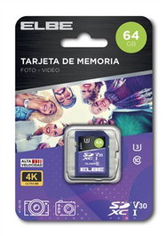Elbe SD-3064 Carte mémoire SD 64GB Classe U3 V30 pour enregistrement vidéo 4K UHS-I
