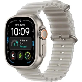 Apple Watch Ultra 4 GPS + Cellular - 49mm - Titane Naturel - Bracelet Ocean Translucide Gris