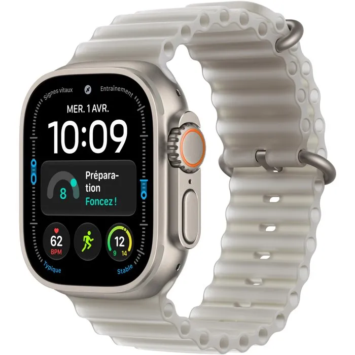Apple Watch Ultra 4 GPS + Cellular - 49mm - Boîtier Natural Titanium - Bracelet Translucent Grey Ocean Band Apple Watch Ultra 4 GPS + Cellular - 49mm - Boîtier Natural Titanium - Bracelet Translucent Grey Ocean Band