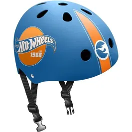 Stamp Casque Skate/Vélo STAMP - Licence Hot Wheels Bleu - Taille 53-57 cm - Structure EPS, Coque ABS, Sangles et Aérations Ajustables