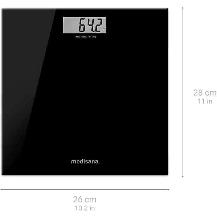 Medisana PS 402 Pèse-personne en verre noir 180 kg écran LCD rétroéclairé