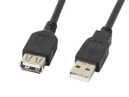 Lanberg Câble Rallonge USB 2.0 Mâle vers Femelle 0.7m - Connecteurs USB Type A, Noir, Transfert 480 Mb/s