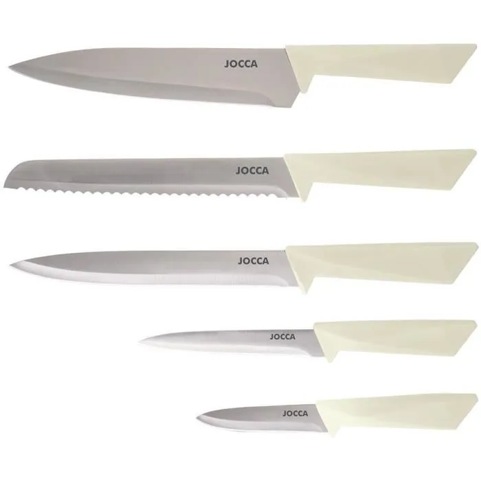 Jocca Set de 5 couteaux avec bloc en polypropylène beige pour cuisine - Couteaux de cuisine précis et élégants