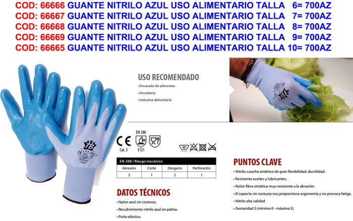 Gants en nitrile bleu usage alimentaire taille 7 700AZ TOUCH Gants en nitrile bleu usage alimentaire taille 7 700AZ TOUCH