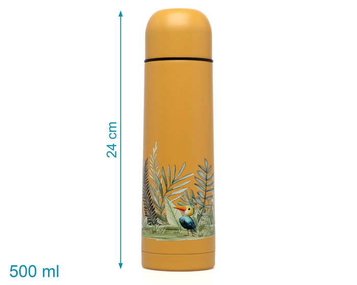 KioKids Termo Gourde Isotherme 500 ml Acier Inoxydable, Conservation 24h Froid/12h Chaud, Anti-Goutte, Bouchon 1 Clic, Collection Honey, Couleur Moutarde
