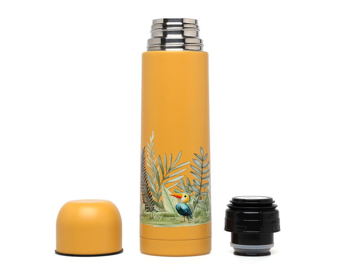 KioKids Termo Gourde Isotherme 500 ml Acier Inoxydable, Conservation 24h Froid/12h Chaud, Anti-Goutte, Bouchon 1 Clic, Collection Honey, Couleur Moutarde