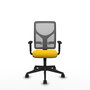 Chaise Motilla Synchro 3 positions tissu Jaune Maille Gris Base pyramidale noire Accoudoir 1D Sans appui-tête Roulettes 65mm nylon