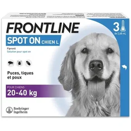 Frontline Spot On Chien - Anti-puces et anti-tiques - L - 20-40kg - 3 pipettes
