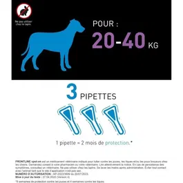 Frontline Spot On Anti-puces et anti-tiques pour Chien de 20 à 40 kg - 3 Pipettes - Efficace 8 Semaines