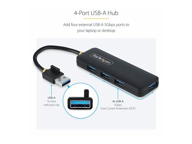 StarTech.com Hub USB 4 Ports Type A 5 Gbps Mini Hub de Voyage Alimenté par Bus UASP StarTech.com Hub USB 4 Ports Type A 5 Gbps Mini Hub de Voyage Alimenté par Bus UASP