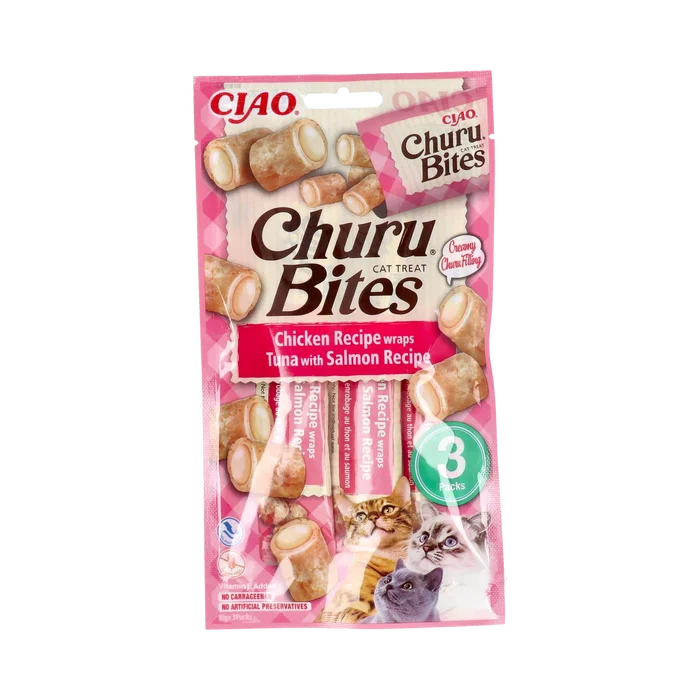 CHURU VET Churu Cat Bites Friandises pour Chat à la Recette de Thon et Saumon 1 Sachet de 3 Bâtonnets CHURU VET Churu Cat Bites Friandises pour Chat à la Recette de Thon et Saumon 1 Sachet de 3 Bâtonnets
