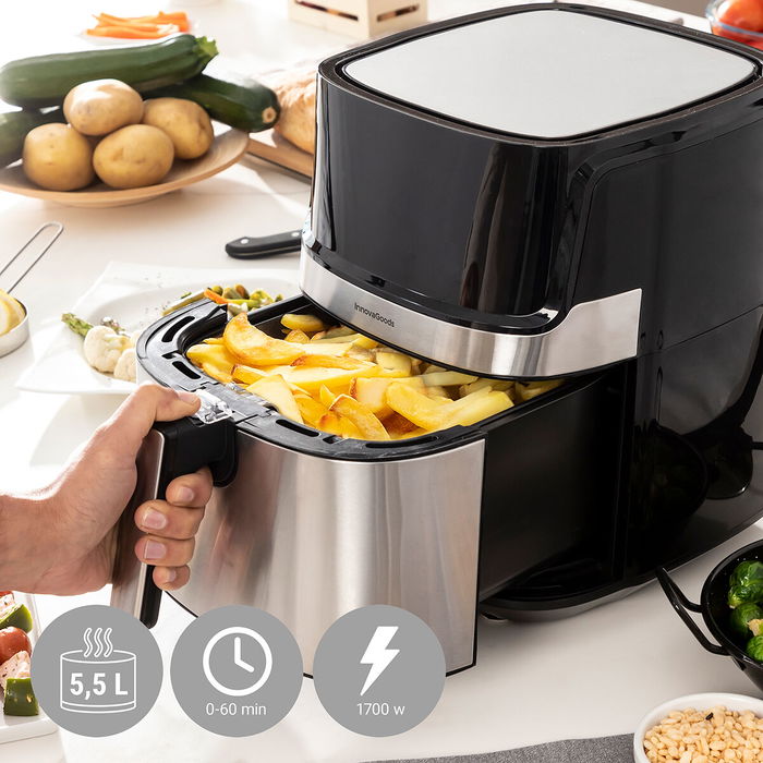 Friteuse à Air InnovaGoods Fryinn Pro 5500 Noir 1700 W 5,5 L Acier inoxydable Friteuse à Air InnovaGoods Fryinn Pro 5500 Noir 1700 W 5,5 L Acier inoxydable
