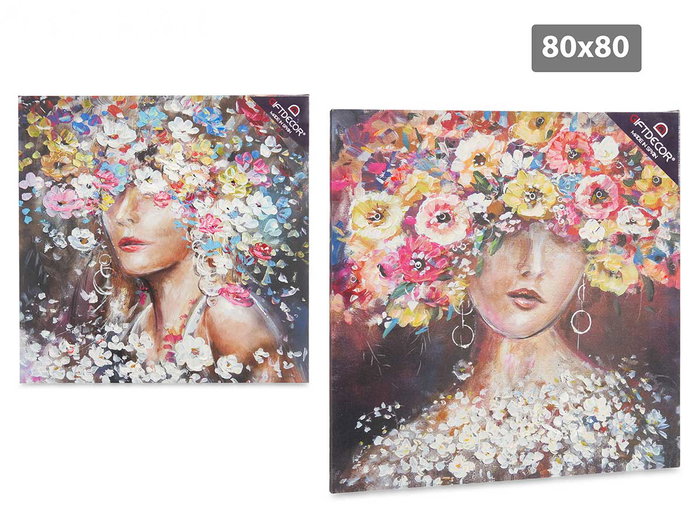 Giftdecor Tableau Toile Peinte Femme Couronne Fleurs 80x80 cm Motifs Variés (Set de 2) Giftdecor Tableau Toile Peinte Femme Couronne Fleurs 80x80 cm Motifs Variés (Set de 2)