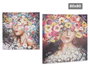 Giftdecor Tableau Toile Peinte Femme Couronne Fleurs 80x80 cm Motifs Variés (Set de 2)
