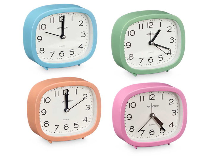Giftdecor Montre Rectangulaire Assortie 12 cm x 10,5 cm x 4 cm - Bleu, Fushia, Orange, Vert (Set de 12)