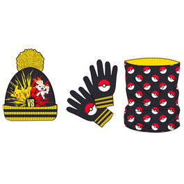 NINTENDO Set Bonnet, Cagoule, Cache-col et Gants Pokémon - Hiver, Accessoires Chauds