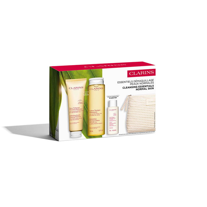 Clarins - Ensemble de Soins 4 pièces Mousse Nettoyante, Lotion, Lait Démaquillant, Trousse - Pour peaux normales à sèches