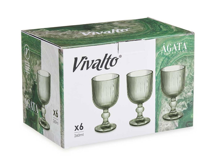Vivalto Verre Vert Mousse Rayures Tasse 260 ml 7,9x14,4x7,9 cm (Set de 24)