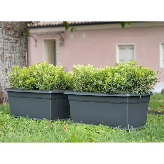 Stefanplast Bac à Fleurs Rectangulaire MEDITERRANEO 110L - 100x45x40 cm - Plastique Anthracite - Jardinière avec Perçage
