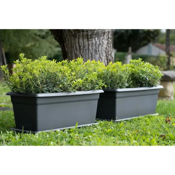Stefanplast Bac à Fleurs Rectangulaire MEDITERRANEO 110L - 100x45x40 cm - Plastique Anthracite - Jardinière avec Perçage