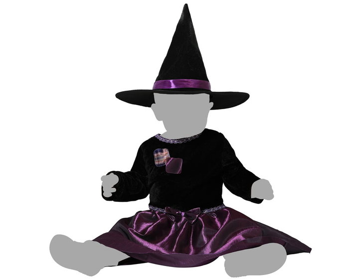 Déguisement de sorcière bébé fille 12-24 mois - Robe violette avec chapeau - Tissu brillant - Pour Halloween, photo et fête thématique