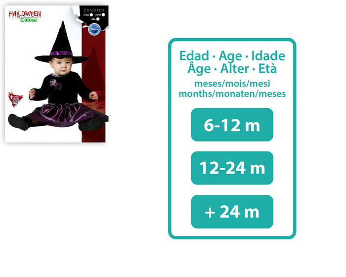 Déguisement de sorcière bébé fille 12-24 mois - Robe violette avec chapeau - Tissu brillant - Pour Halloween, photo et fête thématique