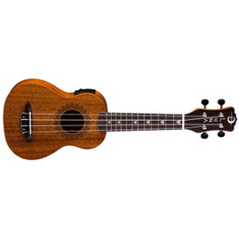 LUNA Ukulélé Soprano Électrique Vintage Acajou avec Préampli et Accordeur Intégré