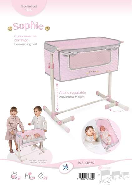 Decuevas Cuna regulable DUERME CONMIGO pour poupées jusqu'à 48 cm