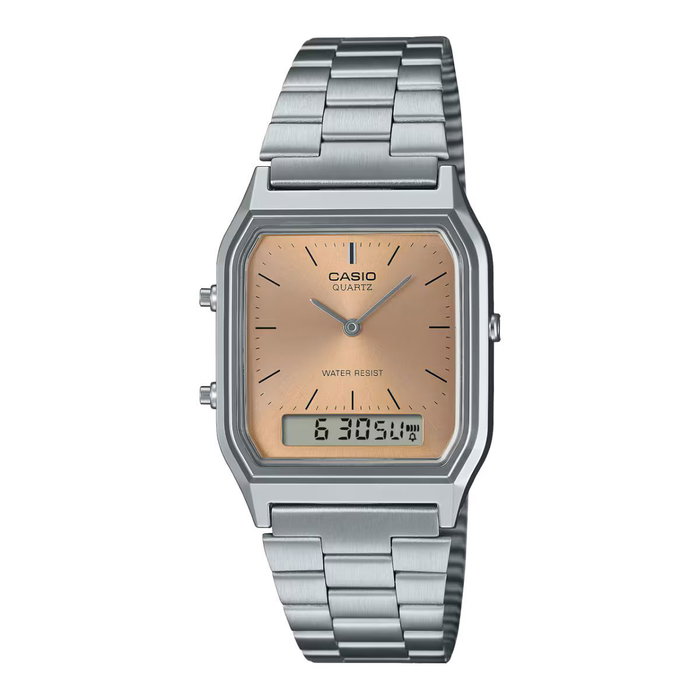Casio AQ-230A-4A avec cadran marron et bracelet gris