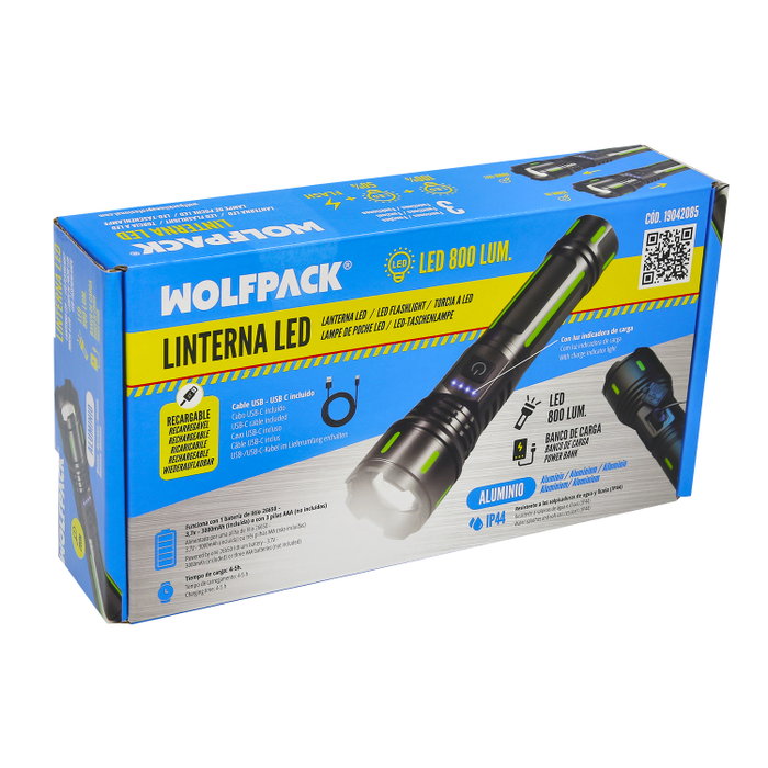 WOLFPACK LINEA PROFESIONAL Lanterne LED en Aluminium Rechargeable 800 Lumens