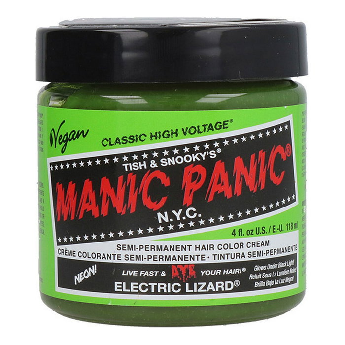 Manic Panic Classic Neon Electric Lizard - Teinture capillaire semi-permanente fantasy couleur néon vert électrique, formulation vegan, sans ammoniaque, sans paraben