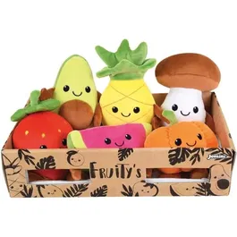 Jemini Cagette de 6 Peluches Fruits et Légumes Douces et Lavables - Avocat, Ananas, Champignon, Citrouille, Fraise, Pastèque, environ 17 cm - Jouet Ludo-Éducatif