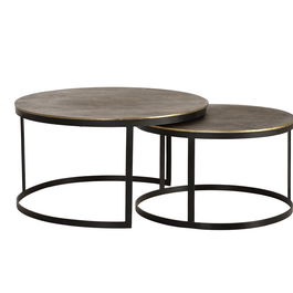 GINER Y COLOMER - Buffet de salon en nid de 2 pièces avec plateau en bronze et pieds en métal doré - Structure en fer laqué noir - Grand plateau 46x76 cm, petit plateau 41x66 cm