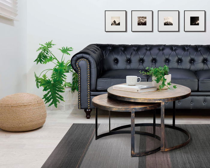 GINER Y COLOMER - Buffet de salon en nid de 2 pièces avec plateau en bronze et pieds en métal doré - Structure en fer laqué noir - Grand plateau 46x76 cm, petit plateau 41x66 cm GINER Y COLOMER - Buffet de salon en nid de 2 pièces avec plateau en bronze et pieds en métal doré - Structure en fer laqué noir - Grand plateau 46x76 cm, petit plateau 41x66 cm