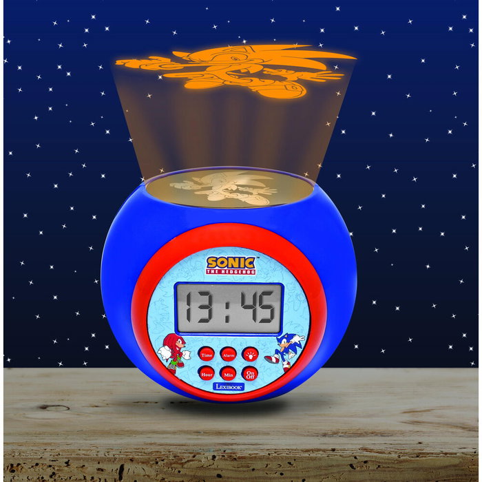 LEXIBOOK Réveil Projecteur Sonic the Hedgehog - Alarme avec Répétition, Lumière Nocturne à Temporisateur, Affichage LCD, Fonctionne sur Piles