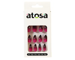 Atosa Ongles Postiches Style Amande Dégradé Noir et Fuchsia