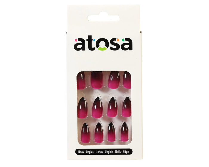 Uñas Postizas en Forma de Almendra Degradado de Negro y Fucsia - Maquillaje para Halloween, Fiesta 2025 Uñas Postizas en Forma de Almendra Degradado de Negro y Fucsia - Maquillaje para Halloween, Fiesta 2025