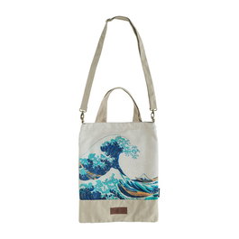 ERIK Sac shopping coton bio La Grande Vague de Kanagawa de Hokusai - 28x40 cm avec 2 anses courtes, 2 anses longes et doublure intérieure - 80% coton bio, 20% polyester