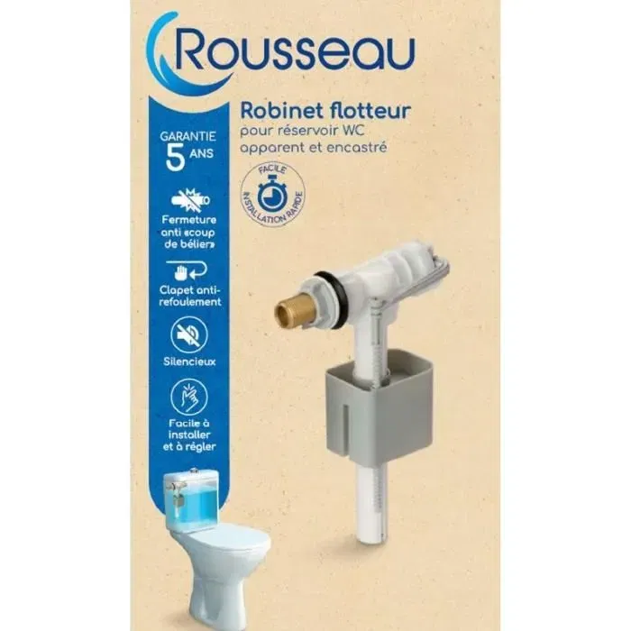 Edouard Rousseau Robinet Flotteur pour Réservoir WC Latéral avec Clapet Anti-Refoulement et Fermeture Anti-Coup de Bélier - Robinetterie de Chasse d'Eau