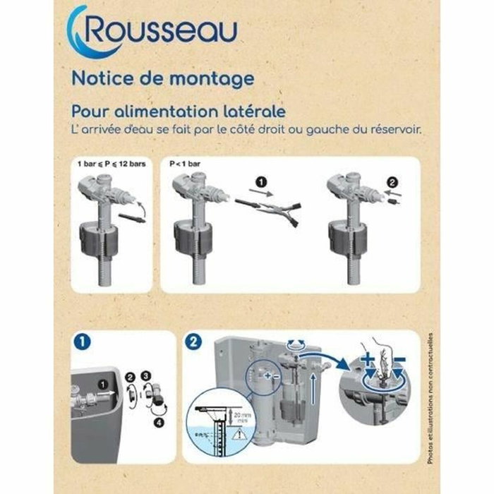 Edouard Rousseau Robinet flotteur pour réservoir WC latéral avec clapet anti-refoulement