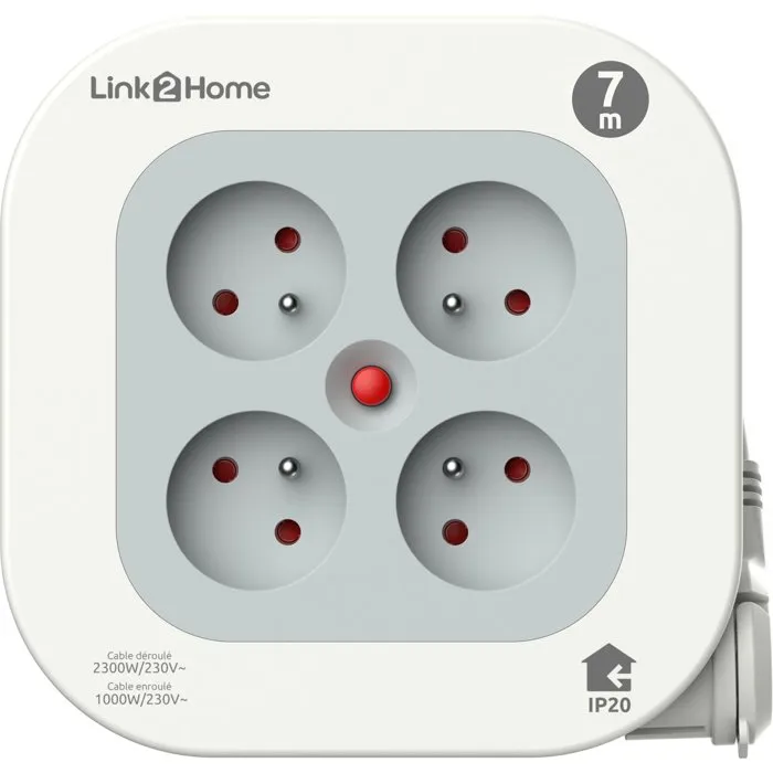 Link2Home Enrouleur électrique Compact 7 m - 4 prises