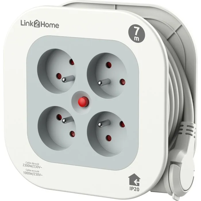 Link2Home Enrouleur électrique Compact 7 m - 4 prises