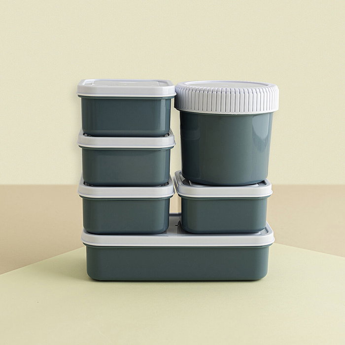Quid Set 7 Récipients Hermétiques Plastique Minimal (3200 mL, 500 mL, 470 mL, 200 mL) Verts, Adaptés Micro-ondes et Frigo