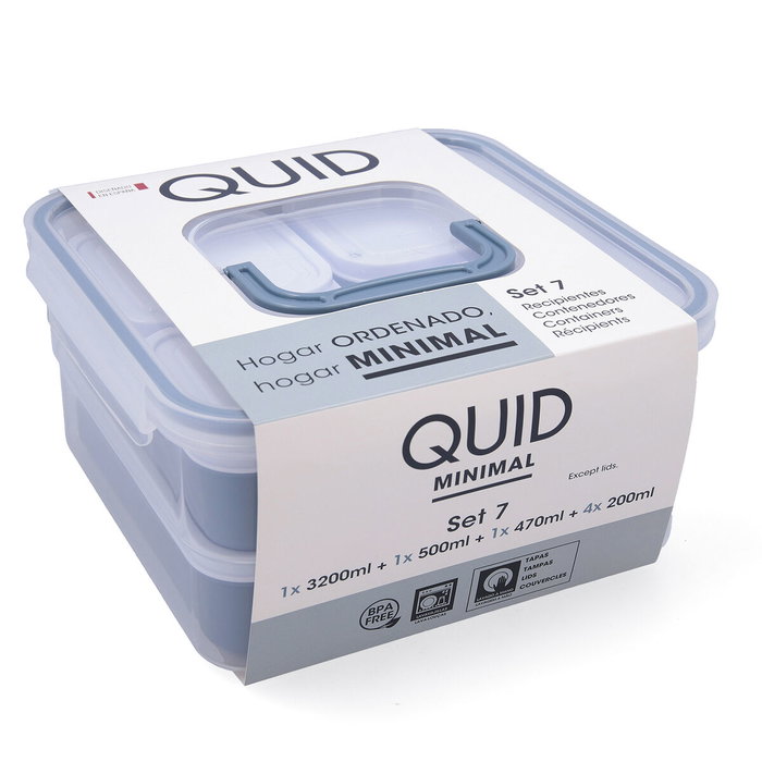 Quid Set 7 Récipients Hermétiques Plastique Minimal (3200 mL, 500 mL, 470 mL, 200 mL) Verts, Adaptés Micro-ondes et Frigo