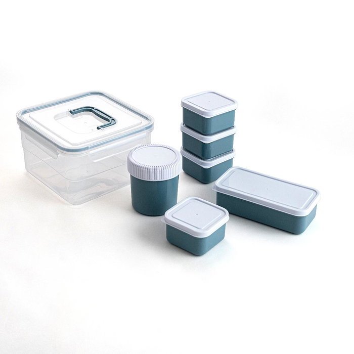 Quid Set 7 Récipients Hermétiques Plastique Minimal (3200 mL, 500 mL, 470 mL, 200 mL) Verts, Adaptés Micro-ondes et Frigo