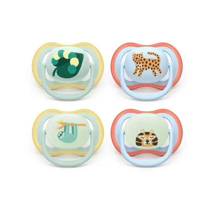 Philips Avent SCF087/22 - Lot de 4 sucettes Ultra Air pour jour et nuit, sans BPA, jaune/orange, apaisantes, respirantes, brillent dans le noir, à 80% d'origine végétale Philips Avent SCF087/22 - Lot de 4 sucettes Ultra Air pour jour et nuit, sans BPA, jaune/orange, apaisantes, respirantes, brillent dans le noir, à 80% d'origine végétale