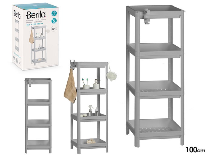 Berilo Étagère en Plastique Gris 4 Rayons 100 x 35,5 x 23 cm (Set de 6) Berilo Étagère en Plastique Gris 4 Rayons 100 x 35,5 x 23 cm (Set de 6)