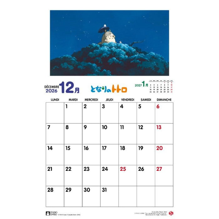 Mon Voisin Totoro calendrier 2026 *FRANCAIS* Mon Voisin Totoro calendrier 2026 *FRANCAIS*